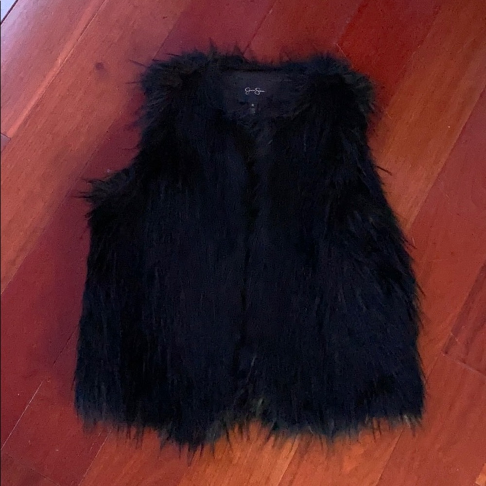 black faux fur vest